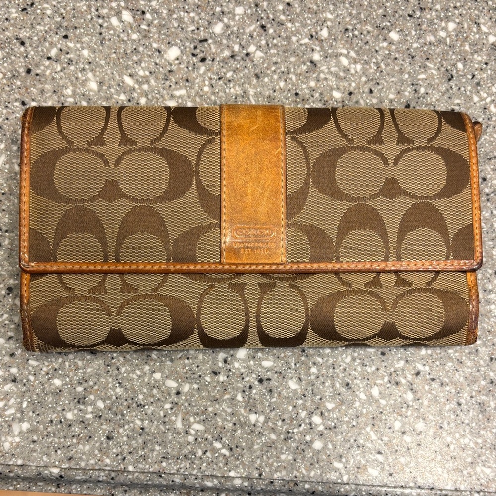 Coach Signature Brown and Tan Clutch